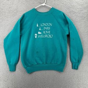 London Paris Rome Raglan Crewneck Sweatshirt Blue Adult XL Pannill USA Teal READ